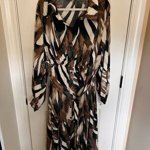 BloomChic Elegant Long Sleeve Dress in Black, Brown, and Cream, never worn